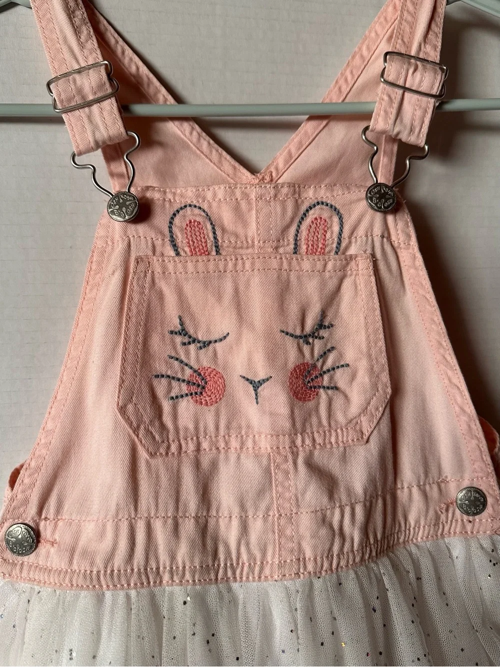 Toddler Pink Bunny Tulle Overall Dress